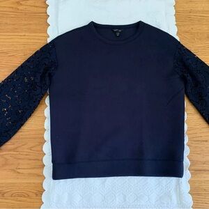 Club Monaco Women sz S navy Crochet Wide sleeve sweat pullover